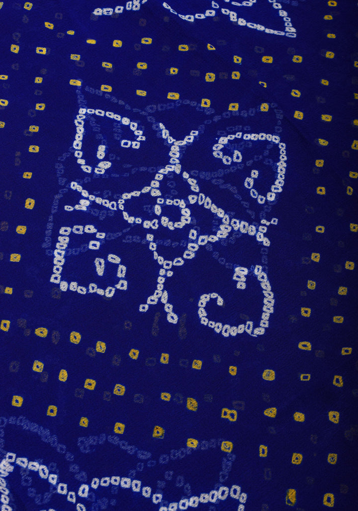 Blue Authentic Sarkam Bandhej Silk Georgette Saree with Alfi Sona Rupa Floral border | SILK MARK CERTIFIED