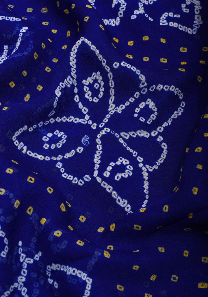 Blue Authentic Sarkam Bandhej Silk Georgette Saree with Alfi Sona Rupa Floral border | SILK MARK CERTIFIED