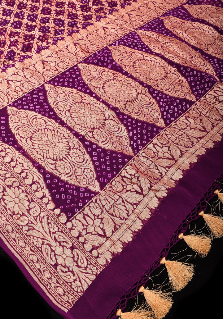 Dupatta : Purple Bandhej Banarasi Silk Georgette Dupatta  with floral Jaal | SILK MARK CERTIFIED
