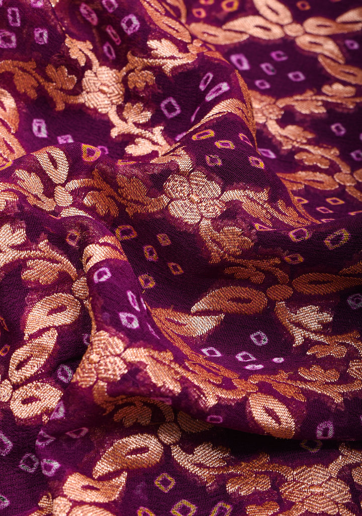 Dupatta : Purple Bandhej Banarasi Silk Georgette Dupatta  with floral Jaal | SILK MARK CERTIFIED