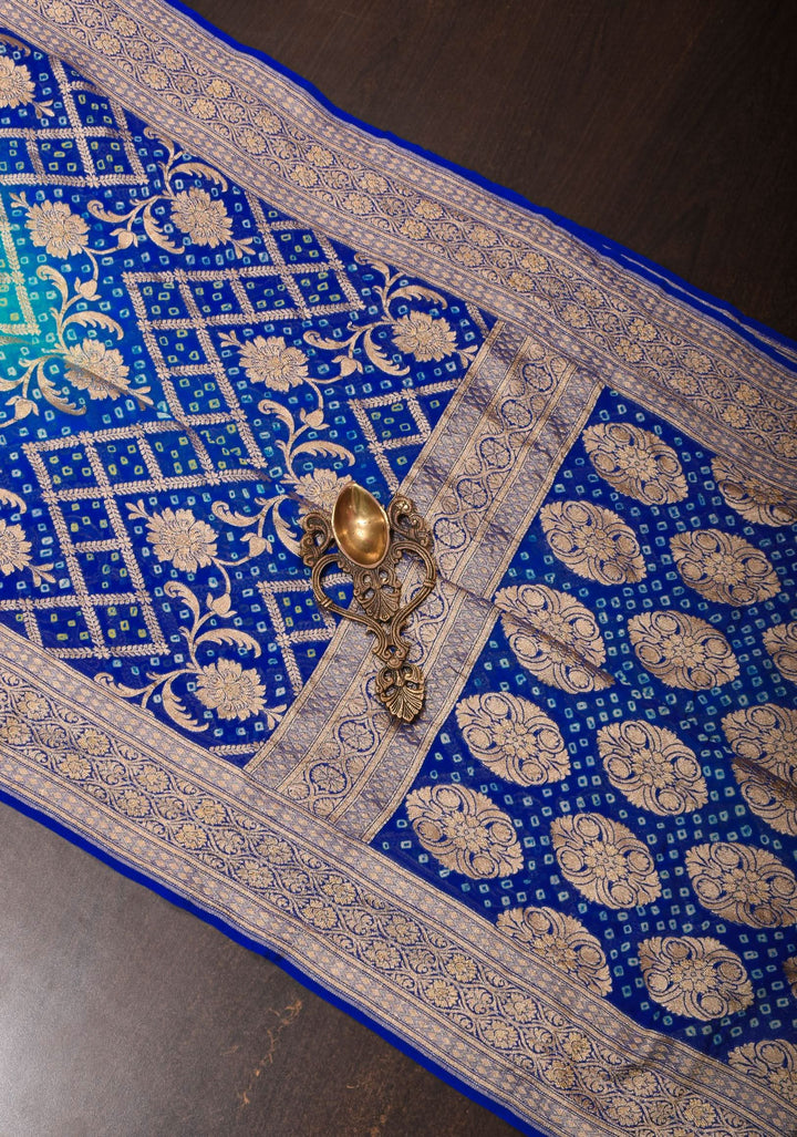 Shades of Blue and Beige ombre Georgette Pure Banarasi silk Saree | SILK MARK CERTIFIED