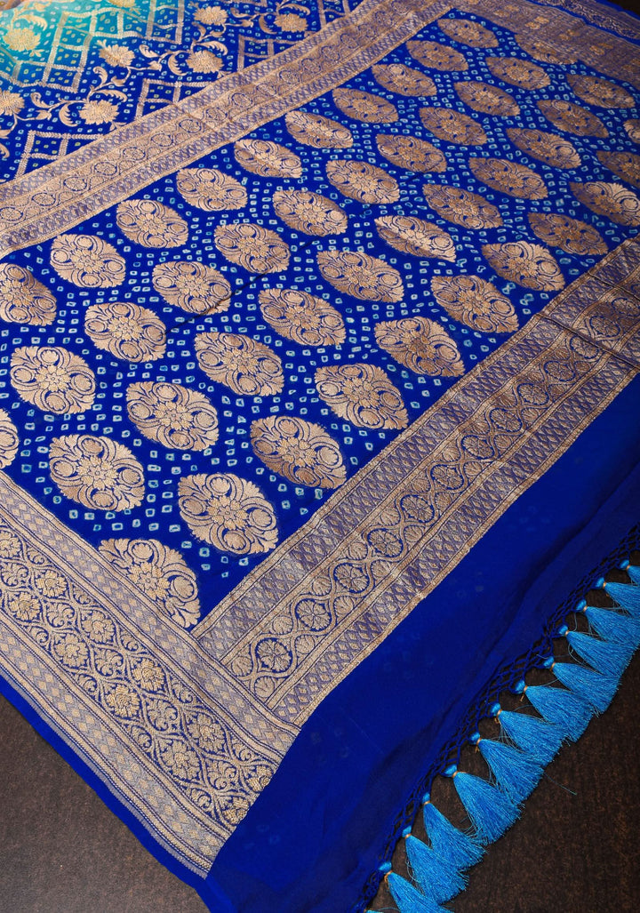 Shades of Blue and Beige ombre Georgette Pure Banarasi silk Saree | SILK MARK CERTIFIED