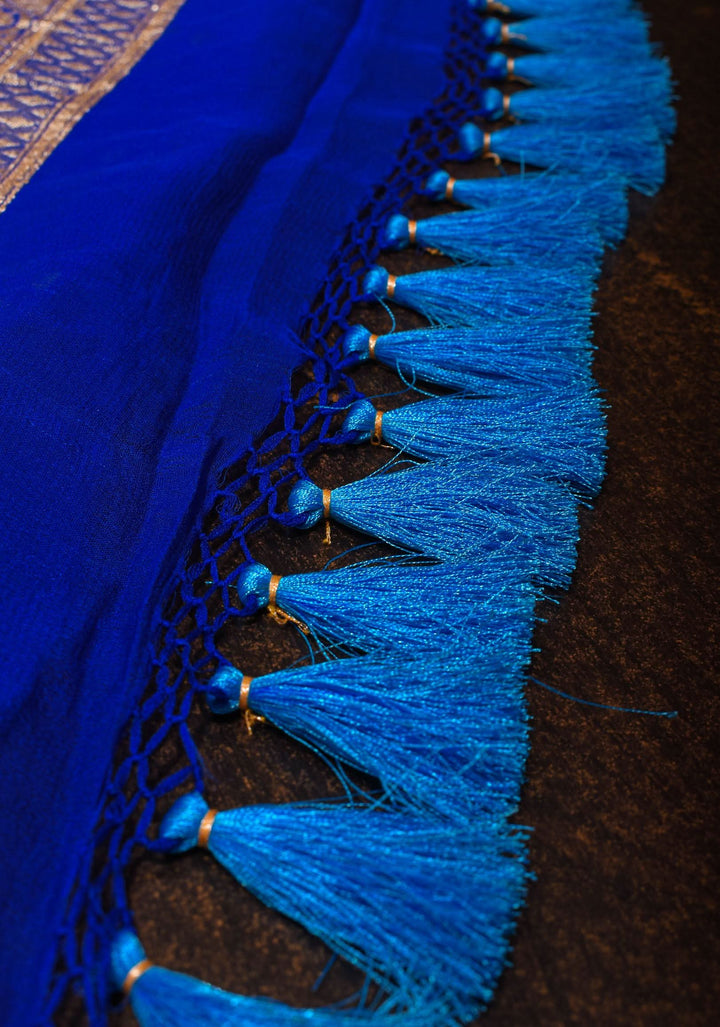 Shades of Blue and Beige ombre Georgette Pure Banarasi silk Saree | SILK MARK CERTIFIED