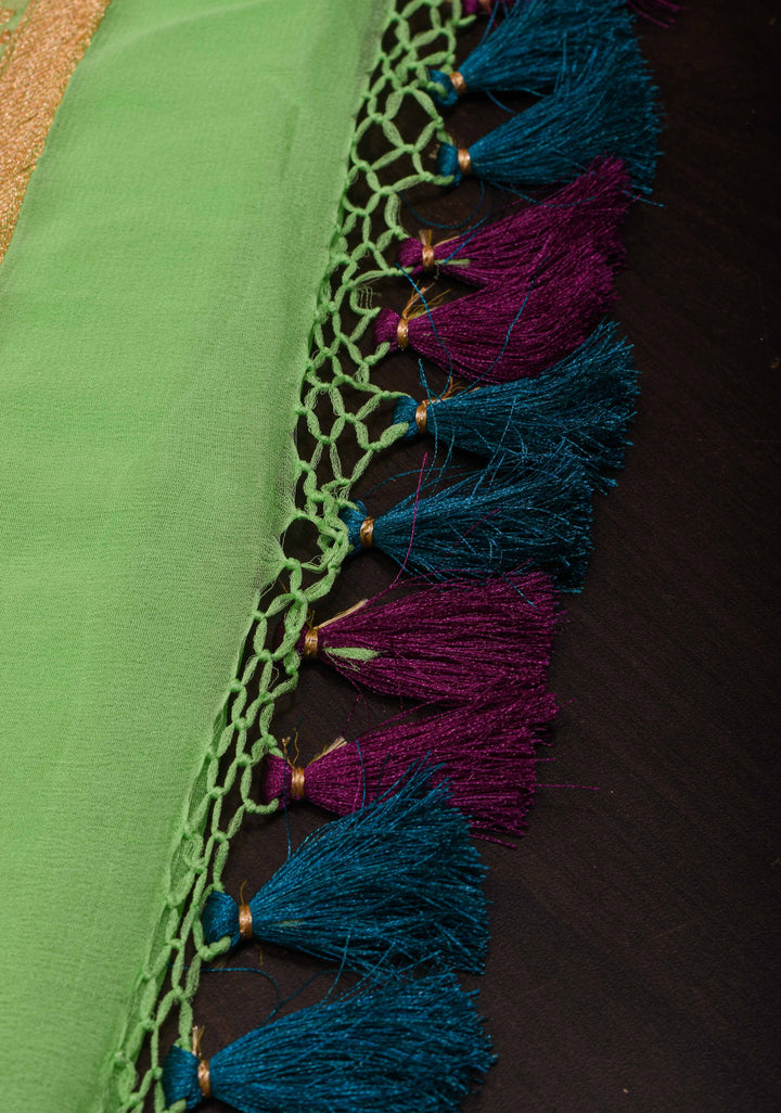 Green Banarasi Silk Georgette Saree with Jaal Zari and Resplendent Peacock Meenakari Pallu | SILK MARK CERTIFIED