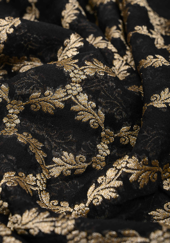 Black Banarasi Georgette Silk Saree with Zari Jaal and Resplendent Peacock Meenakari Pallu | SILK MARK CERTIFIED