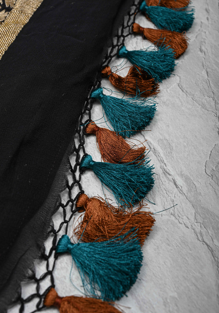 Black Banarasi Georgette Silk Saree with Zari Jaal and Resplendent Peacock Meenakari Pallu | SILK MARK CERTIFIED