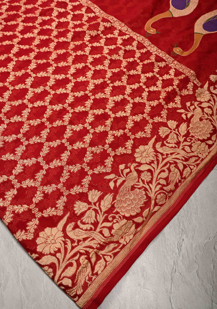 Teal Blue Banarasi Georgette Silk Saree with Zari Jaal and Resplendent Peacock Meenakari Pallu | SILK MARK CERTIFIED (Copy)