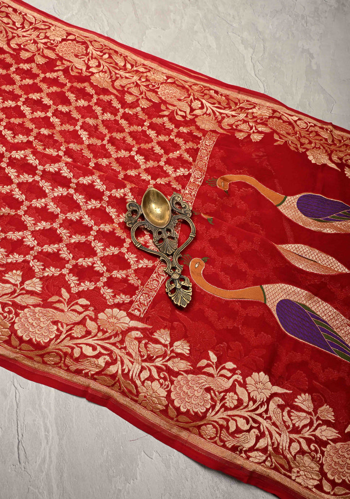 Teal Blue Banarasi Georgette Silk Saree with Zari Jaal and Resplendent Peacock Meenakari Pallu | SILK MARK CERTIFIED (Copy)