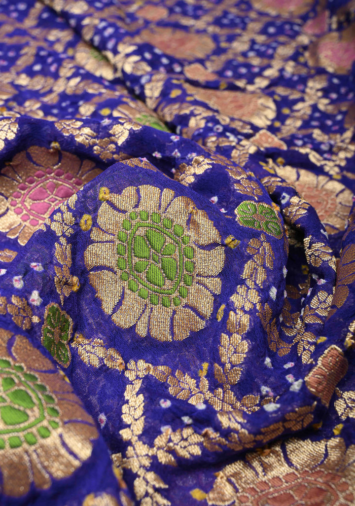 Dupatta - Gharchola Blue Bandhej Banarasi Silk Georgette Dupatta with Meenakari Shikaargah Motifs | SILK MARK CERTIFIED (Copy)