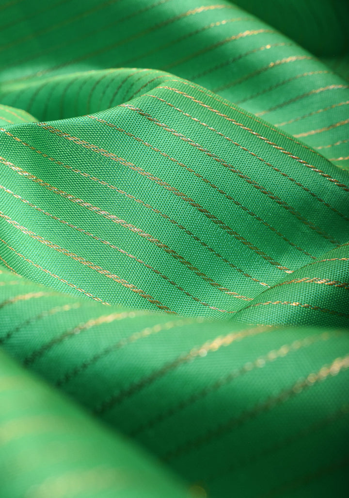 Mint Green Kanjivaram Soft Silk Saree with Horizontal Zari Stripes and Zari Border | SILK MARK CERTIFIED