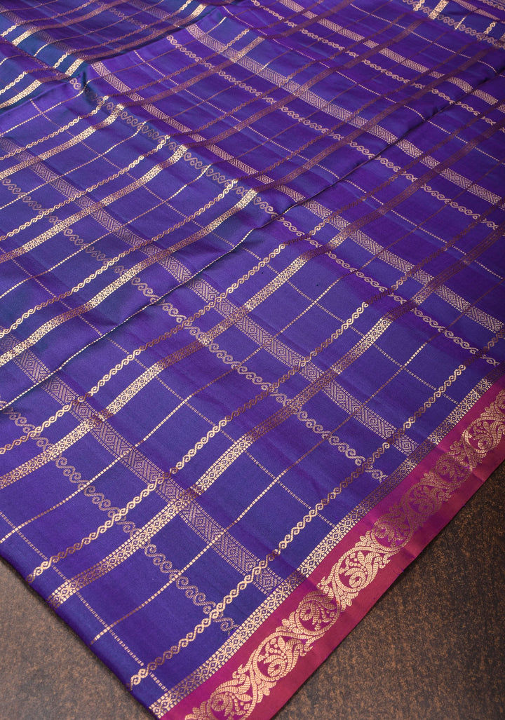 Blue Dual Tone Kanjivaram Soft Silk Saree with Zari Stripes and short width borders | SILK MARK CERTIFIED