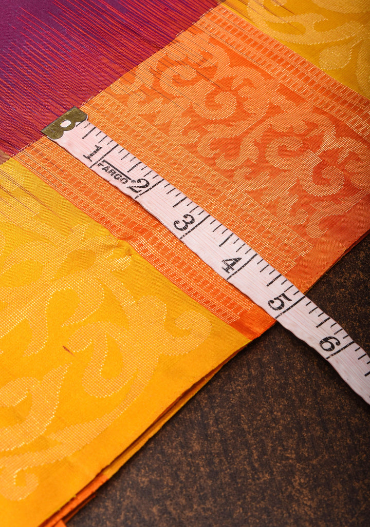 Plum Purple  Kanjivaram Silk Saree with Floral Butti and Contrast Zari Border | SILK MARK CERTIFIED