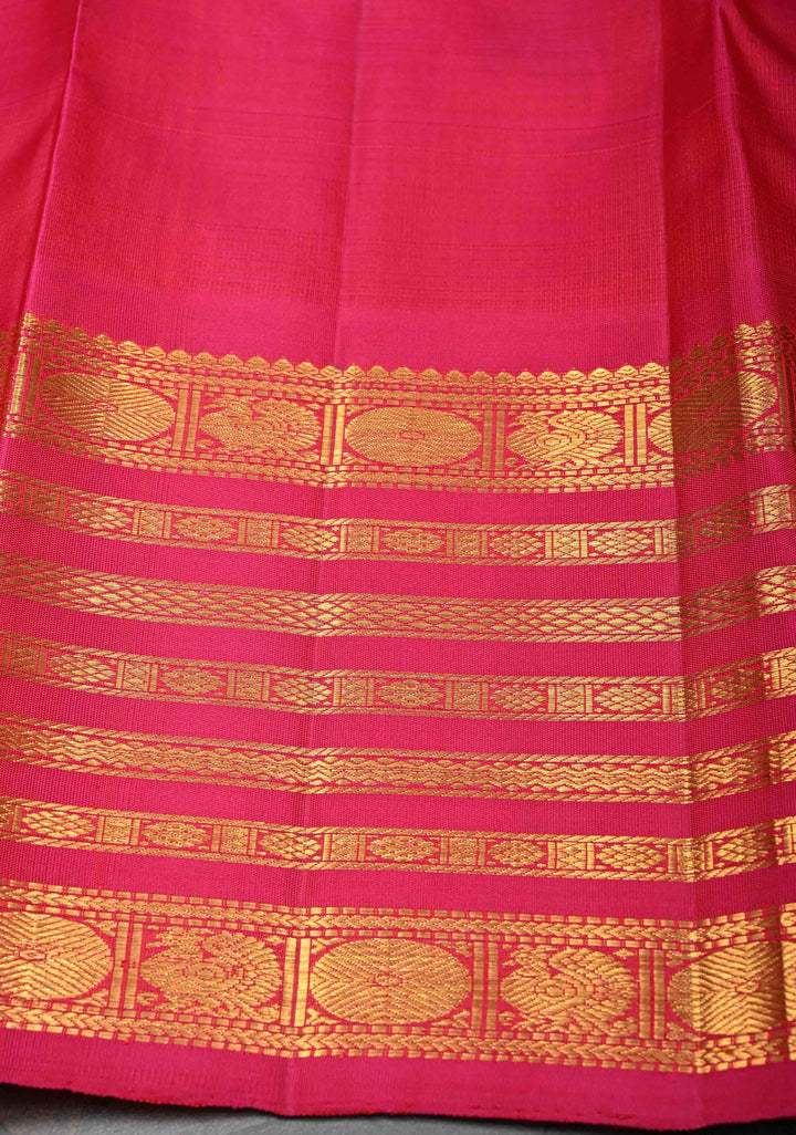 Pure Zari Korvai Bottle Green Pure Kanjivaram Silk Saree With Contrast Zari Border | SILK MARK CERTIFIED