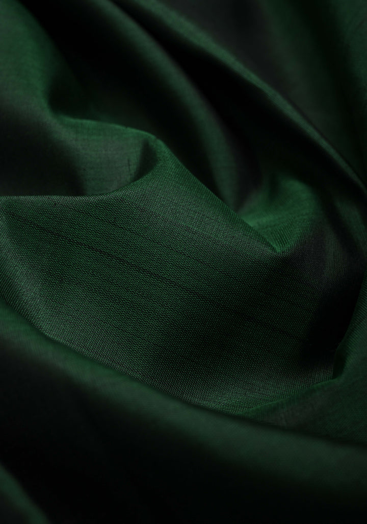 Pure Zari Korvai Bottle Green Pure Kanjivaram Silk Saree With Contrast Zari Border | SILK MARK CERTIFIED