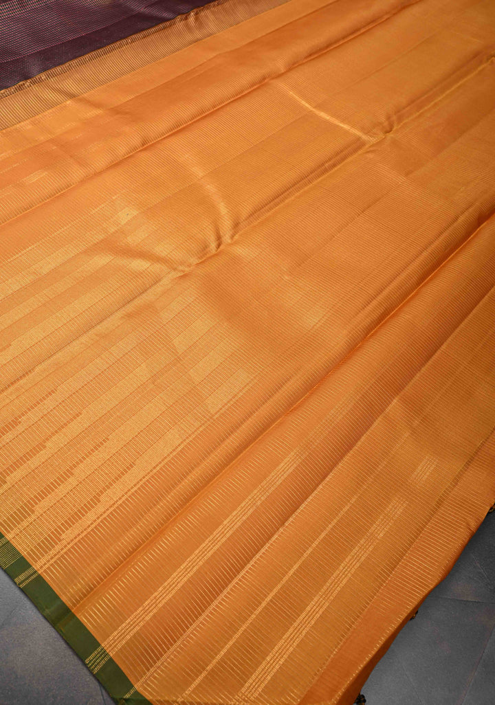 Green Zari checks Podi Kattam Pure Kanjivaram Silk Saree With Selvedge and Mustard Yellow Pallu | SILK MARK CERTIFIED