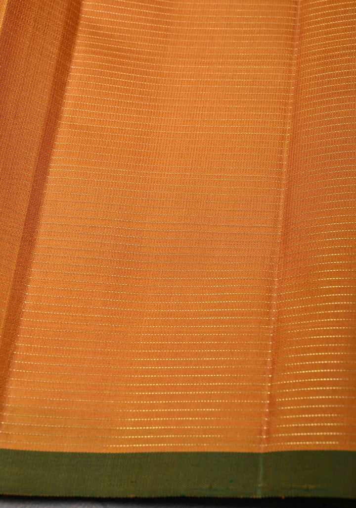 Green Zari checks Podi Kattam Pure Kanjivaram Silk Saree With Selvedge and Mustard Yellow Pallu | SILK MARK CERTIFIED