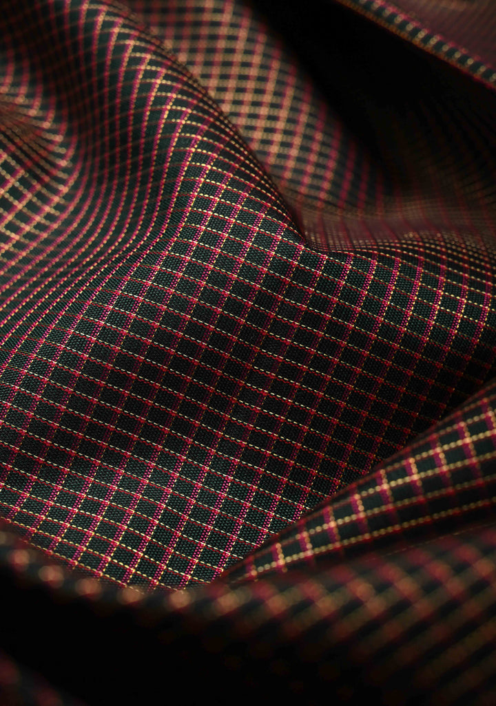 Green Zari checks Podi Kattam Pure Kanjivaram Silk Saree With Selvedge and Mustard Yellow Pallu | SILK MARK CERTIFIED