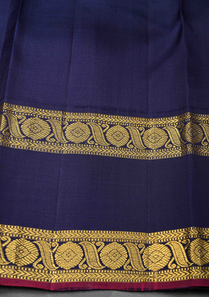 Sea Green Kanjivaram Pure Silk Saree with Contrast Blue Rettaipet Border | SILK MARK CERTIFIED