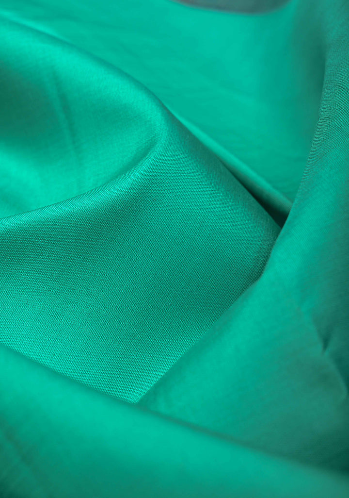 Sea Green Kanjivaram Pure Silk Saree with Contrast Blue Rettaipet Border | SILK MARK CERTIFIED