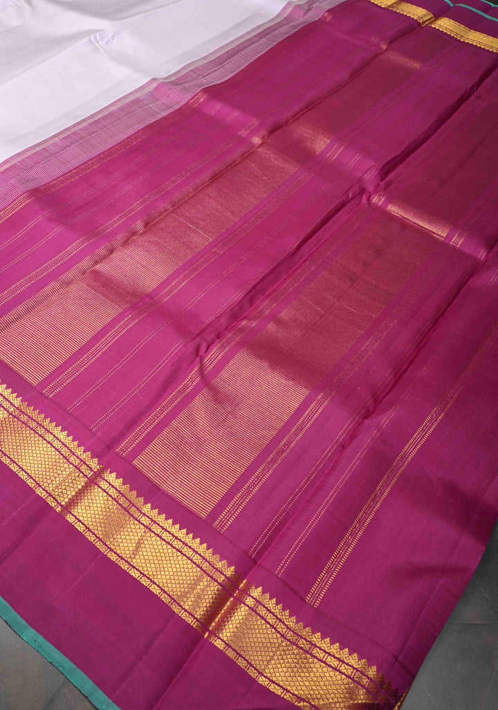 Korvai Weave Dewy Lilac Kanjivaram Silk Saree with Distinct Damask Motif On contrast Zari Border | SILK MARK CERTIFIED