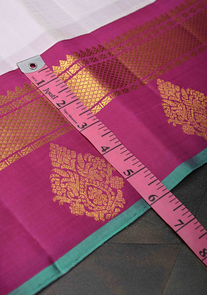 Korvai Weave Dewy Lilac Kanjivaram Silk Saree with Distinct Damask Motif On contrast Zari Border | SILK MARK CERTIFIED