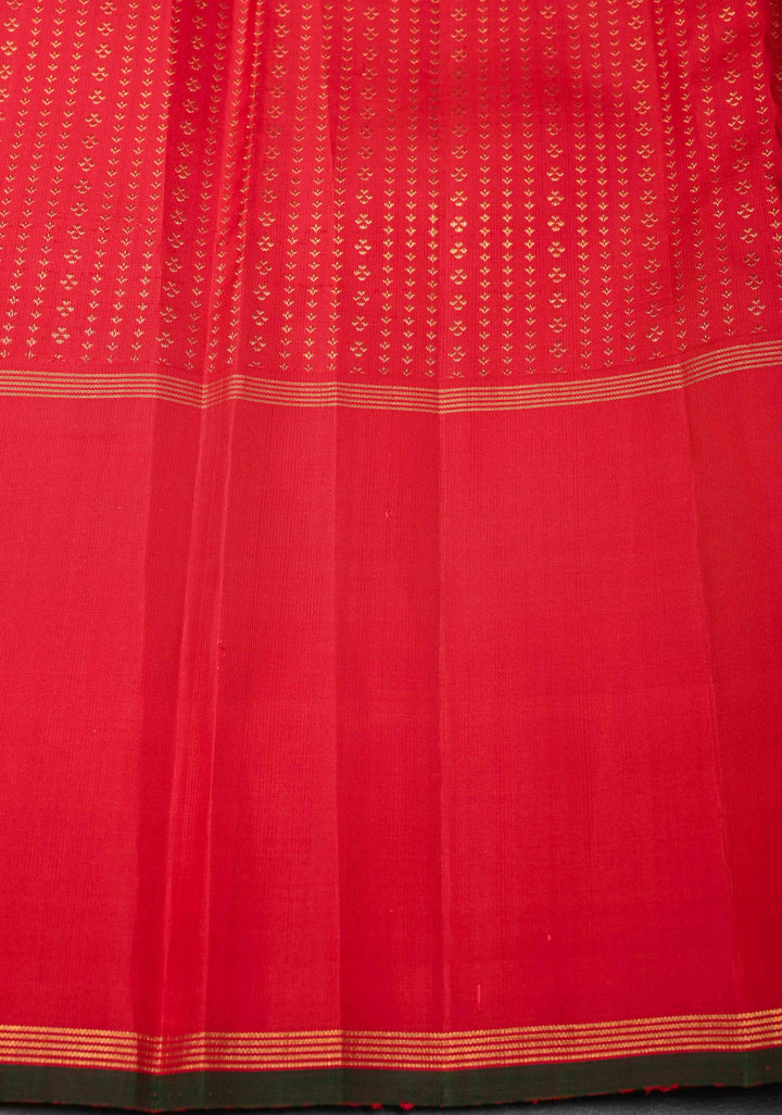 Tea Green Pure Kanjivaram Silk Saree With patola brocade and Red Contrast | SILK MARK CERTIFIED