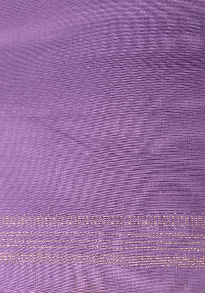 Borderless Brocade Kanjivaram Soft Silk Saree with Pastel Hued Striped Panels with lavender Pallu  | SILK MARK CERTIFIED