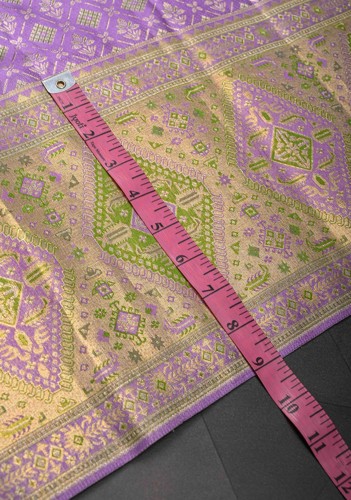 Lilac Kanjivaram Geometric Brocade Pure Silk Saree with Meenakari Border  | SILK MARK CERTIFIED