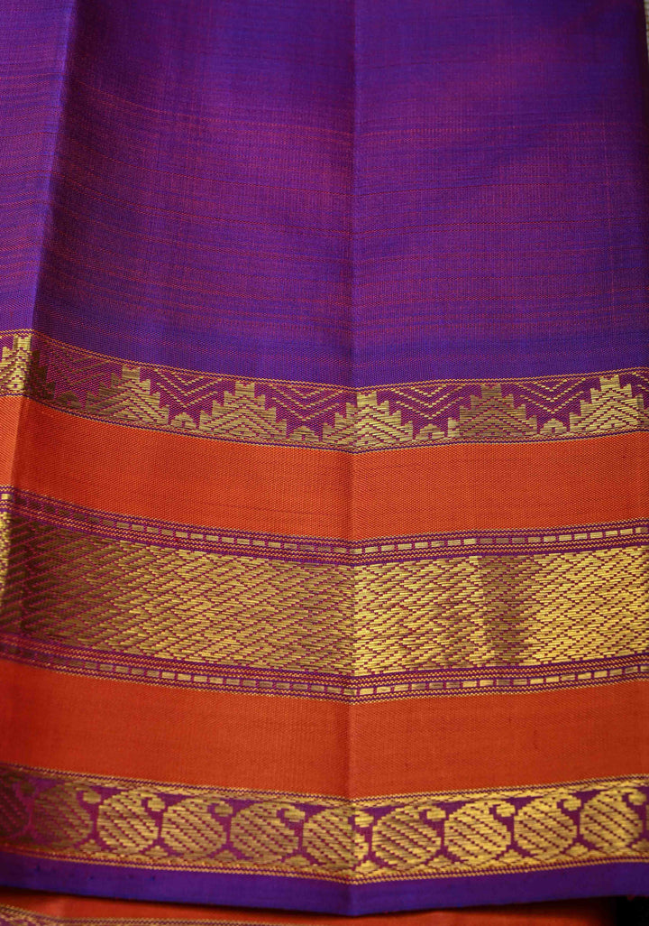 Beige Pure Kanjivaram Silk Saree with Gingham Checks and Zari Border | SILK MARK CERTIFIED