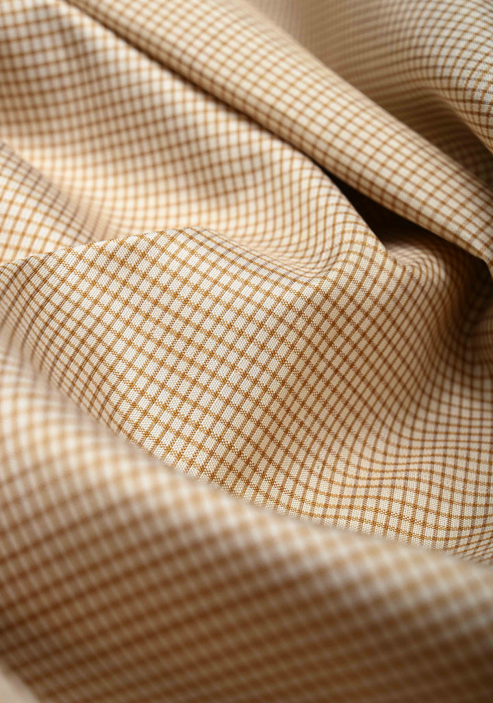 Beige Pure Kanjivaram Silk Saree with Gingham Checks and Zari Border | SILK MARK CERTIFIED