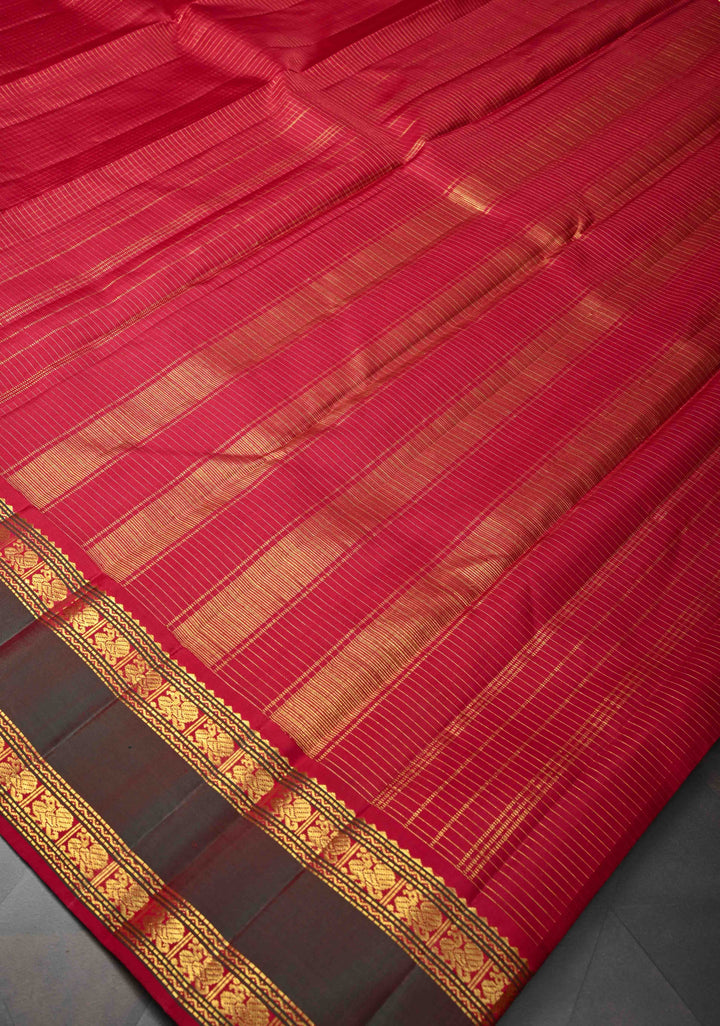Red Kanjivaram Silk Saree with Zari Checks Pattern and Rettaipet Border | SILK MARK CERTIFIED