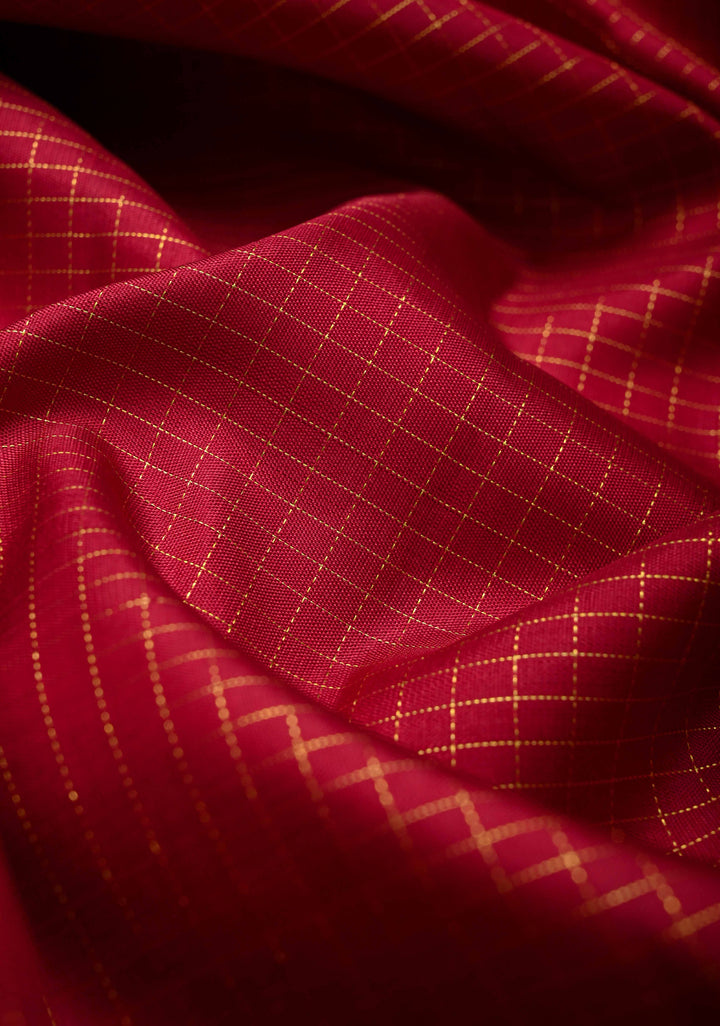 Red Kanjivaram Silk Saree with Zari Checks Pattern and Rettaipet Border | SILK MARK CERTIFIED