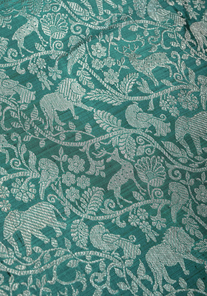 Sage Green  Kanjivaram Silk Saree with Vanasingaram Brocade Body and Dainty Zari Buttas on Wide Contrast Border | SILK MARK CERTIFIED