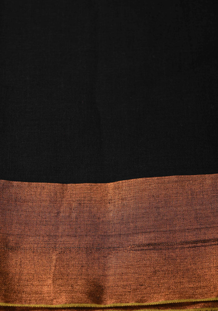 Black Bengal Cotton saree in With Tikki work and Long Tassels