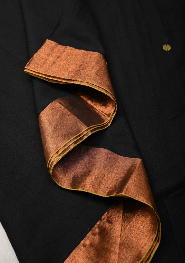 Black Bengal Cotton saree in With Tikki work and Long Tassels