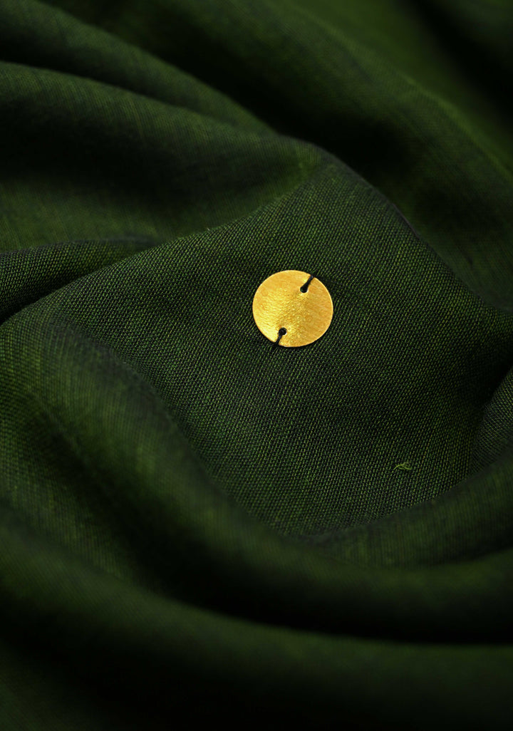 Deep Forest Green Bengal Cotton saree in With Tikki work and Long Tassels