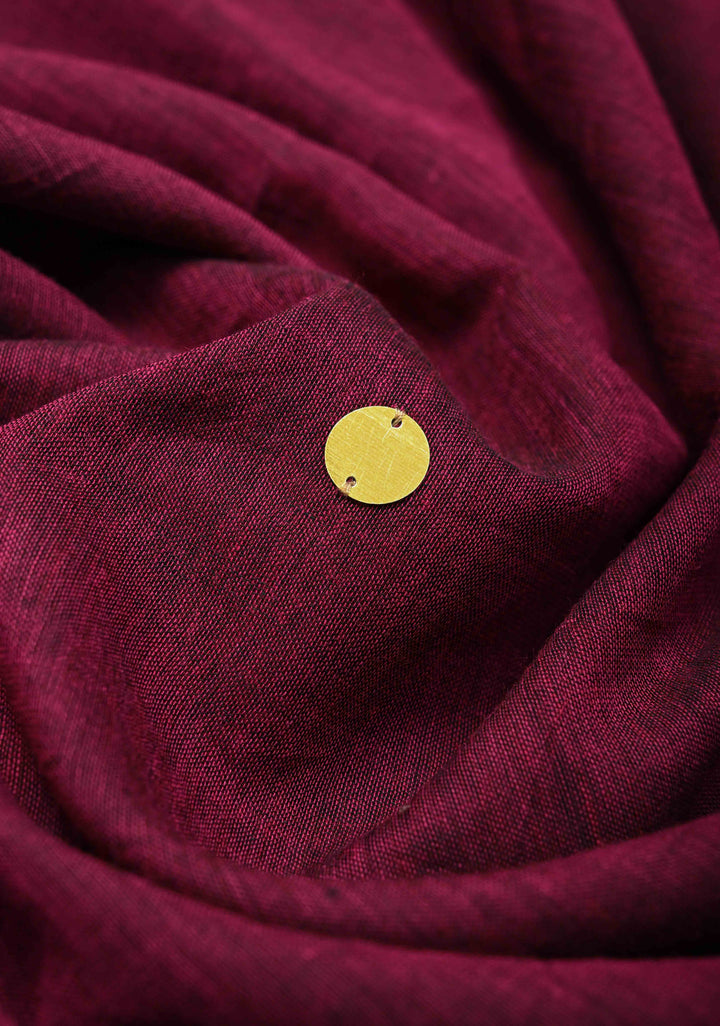 Magenta Bengal Cotton saree in With Tikki work and Long Tassels