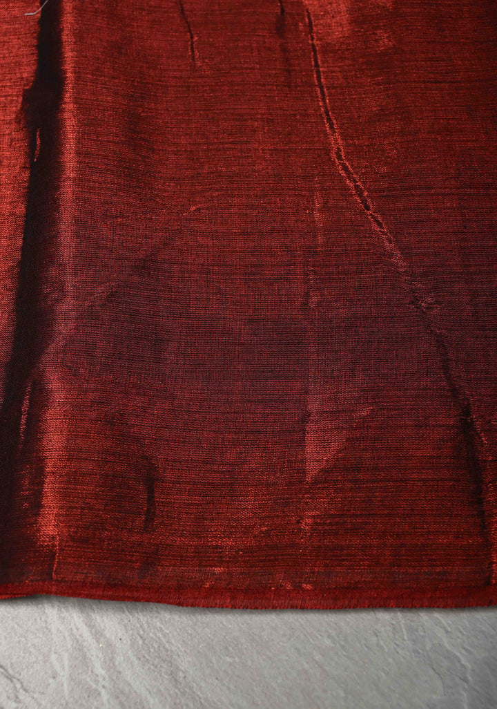 Maroon Tissue by Tissue Saree with Tikki Work and Long Tassels