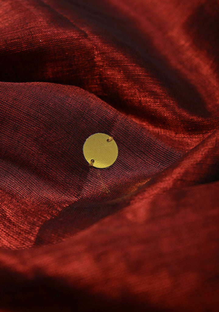 Maroon Tissue by Tissue Saree with Tikki Work and Long Tassels