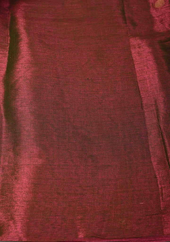 Purple and Green dual tone Tissue By Tissue saree With Tikki work and Long Tassels