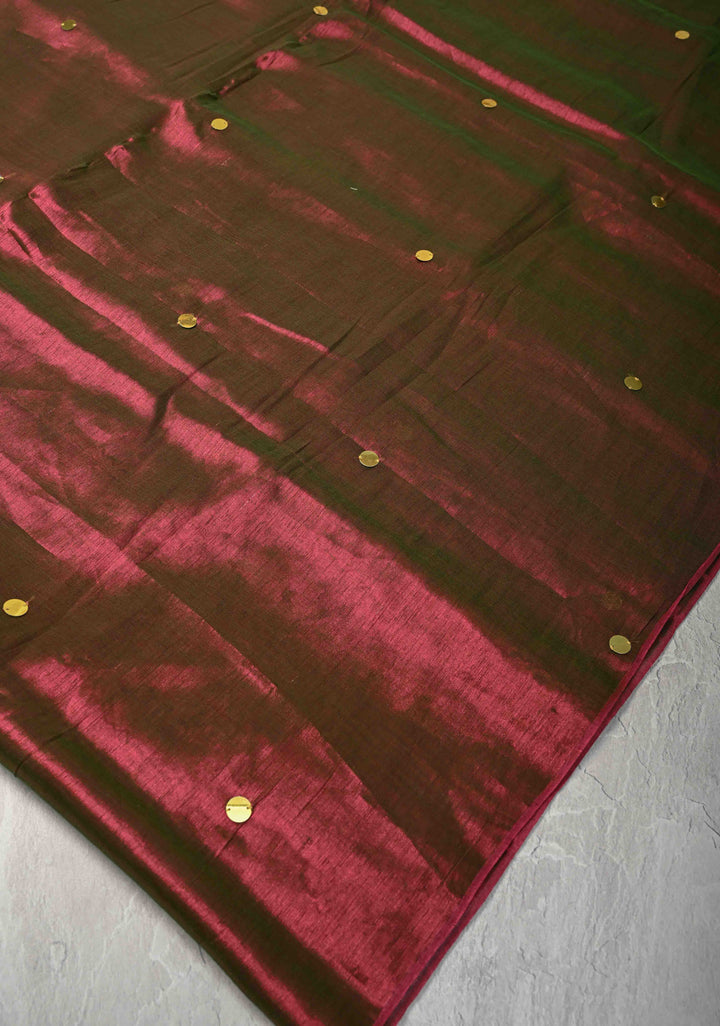 Purple and Green dual tone Tissue By Tissue saree With Tikki work and Long Tassels