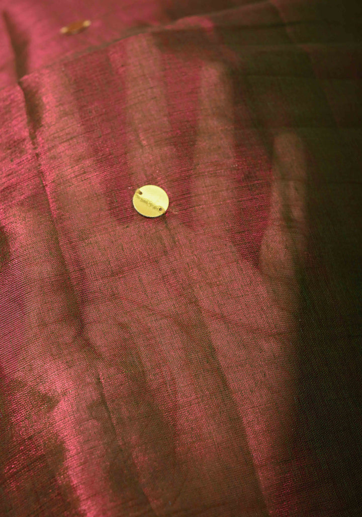 Purple and Green dual tone Tissue By Tissue saree With Tikki work and Long Tassels