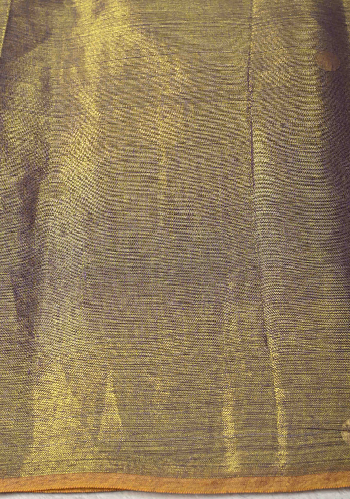 Lime green and Lilac dual tone Tissue By Tissue saree With Tikki work and Long Tassels