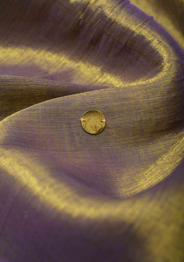 Lime green and Lilac dual tone Tissue By Tissue saree With Tikki work and Long Tassels