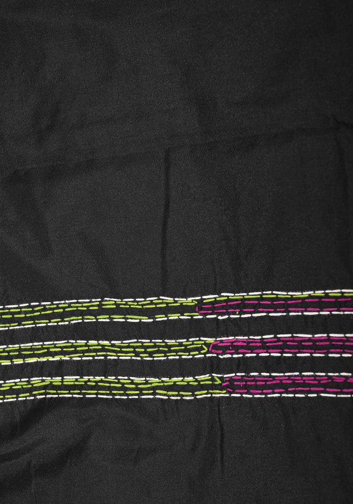 Black Art Silk Saree with Kantha Hand Embroidery Design