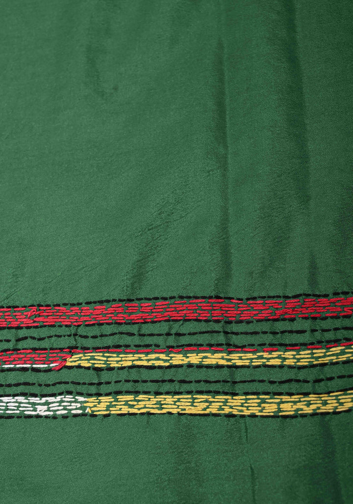 Green  Art Silk Saree with Kantha Hand Embroidery Design