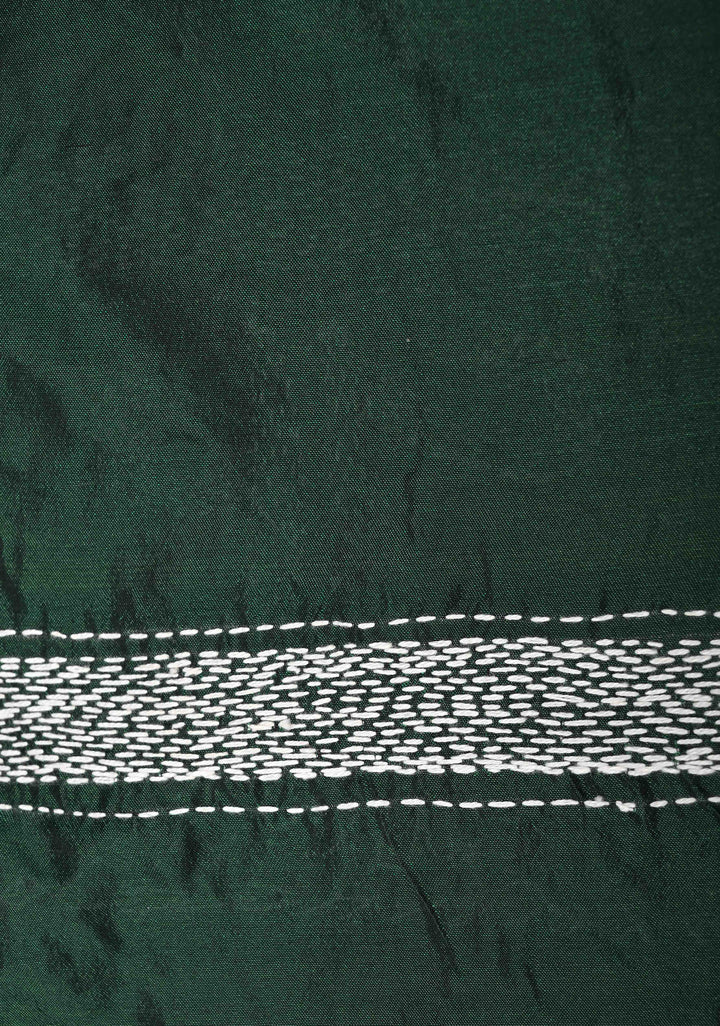 Bottle Green Art Silk Saree with Kantha Hand Embroidery Design