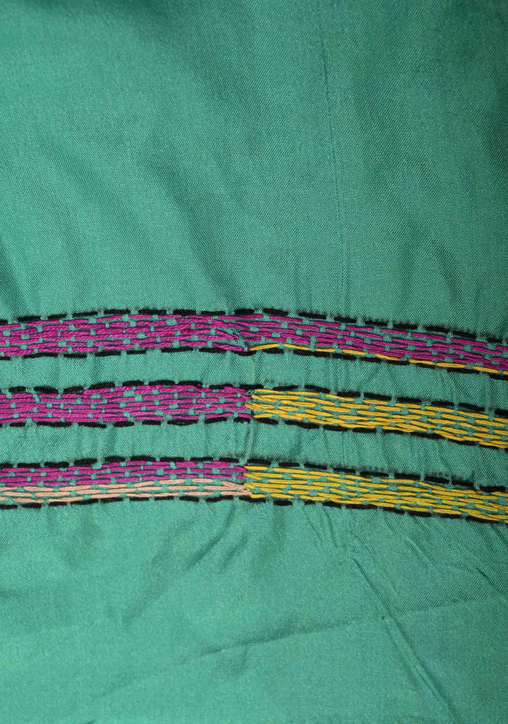 Rama Green Art Silk Saree with Kantha Hand Embroidery