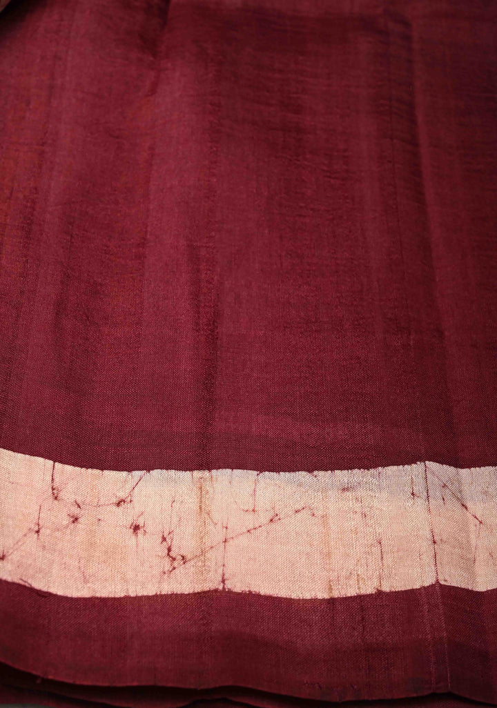 Bishnupuri Silk Saree with Floral Hand Wax Batik Silk Saree in Beige and Maroon | SILK MARK CERTIFIED