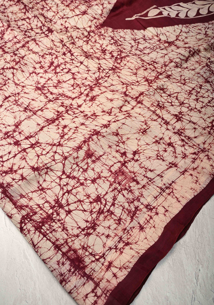 Bishnupuri Silk Saree with Floral Hand Wax Batik Silk Saree in Beige and Maroon | SILK MARK CERTIFIED